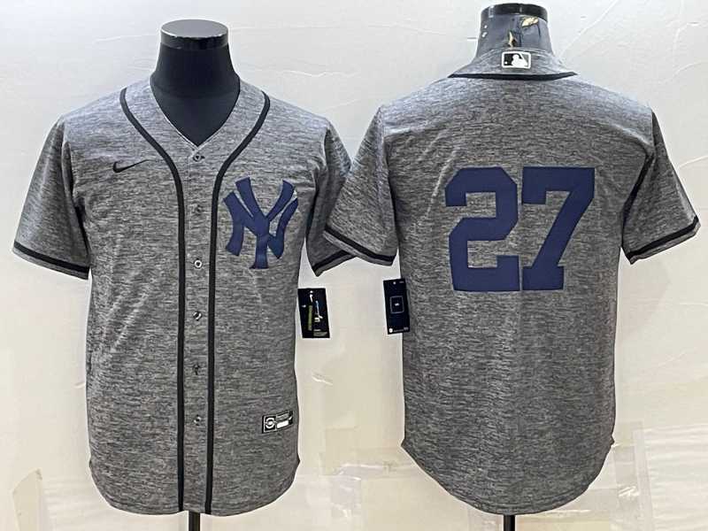 Mens New York Yankees #27 Giancarlo Stanton No Name Grey Gridiron Cool Base Stitched Jerseys->new york yankees->MLB Jersey